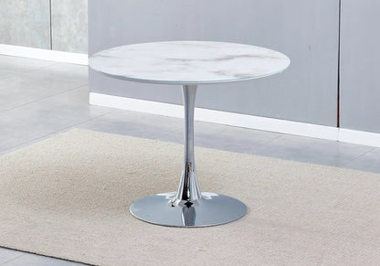 Table à manger ronde finition marbre blanc 1m | Zyra