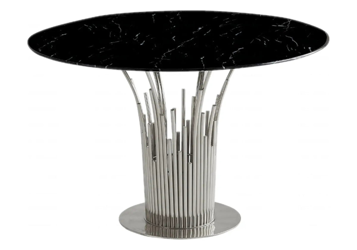 Table à manger ronde verre effet marbre noir | Zalys