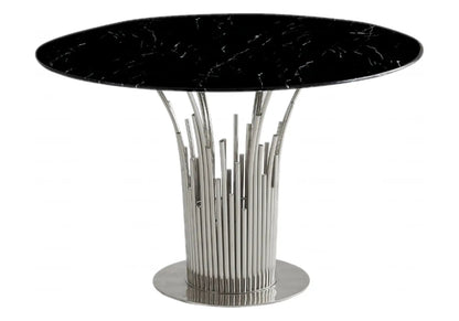 Table à manger ronde verre effet marbre noir | Zalys