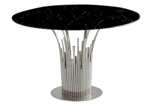 Table à manger ronde verre effet marbre noir | Zalys