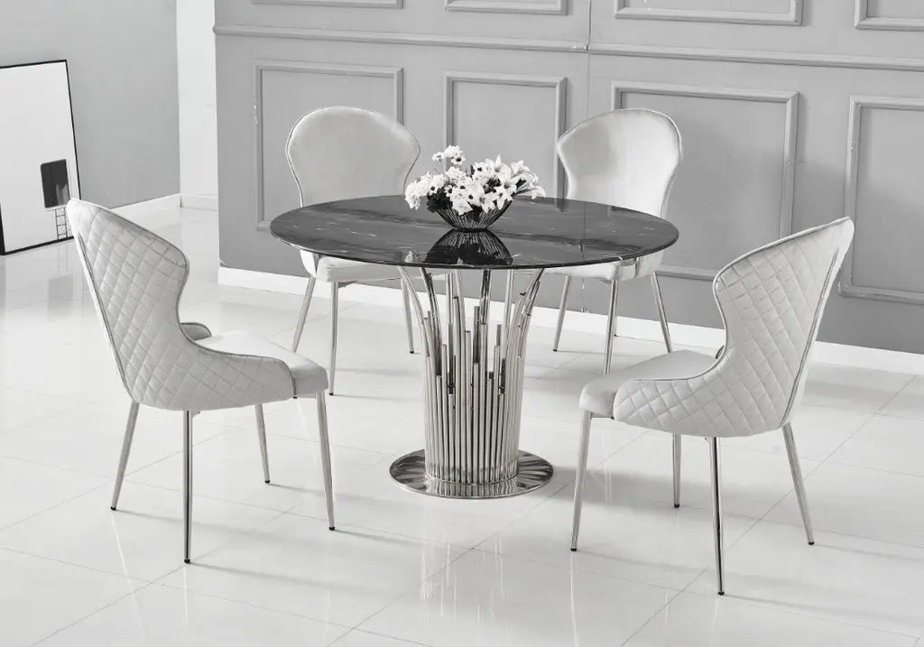 Table à manger ronde verre effet marbre noir | Zalys