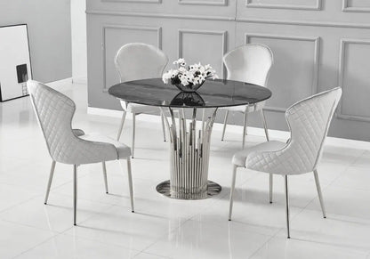 Table à manger ronde verre effet marbre noir | Zalys
