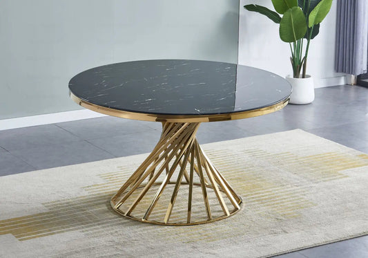 Table à manger ronde marbre noir et métal doré | Kroma