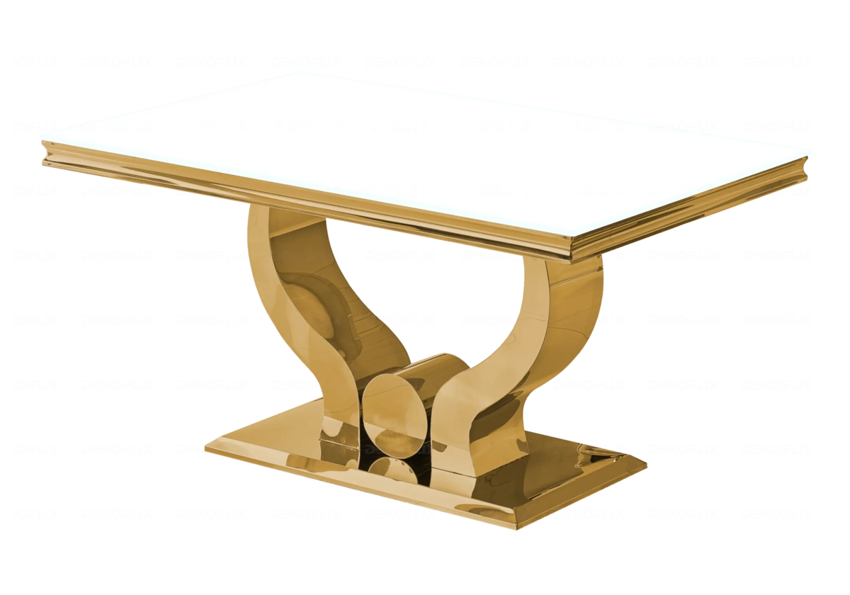 Table à manger design verre blanc et acier doré | Juno