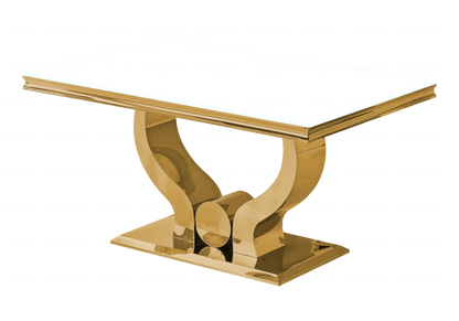 Table à manger design verre blanc et acier doré | Juno