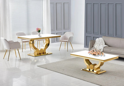 Table à manger design verre blanc et acier doré | Juno
