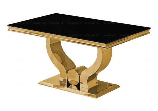 Table à manger design verre noir et acier doré | Juno