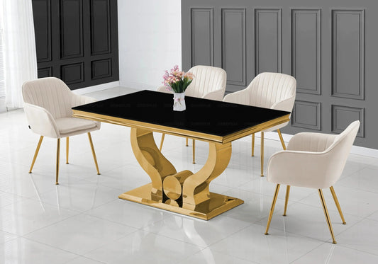 Table à manger design verre noir et acier doré | Juno