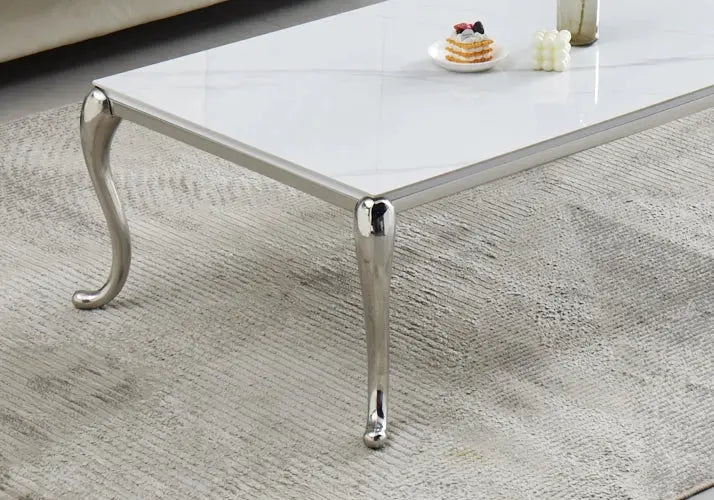 Table basse en céramique marbre blanc et argent | Zelix