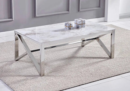 Table basse rectangulaire verre et argent | Kaelo