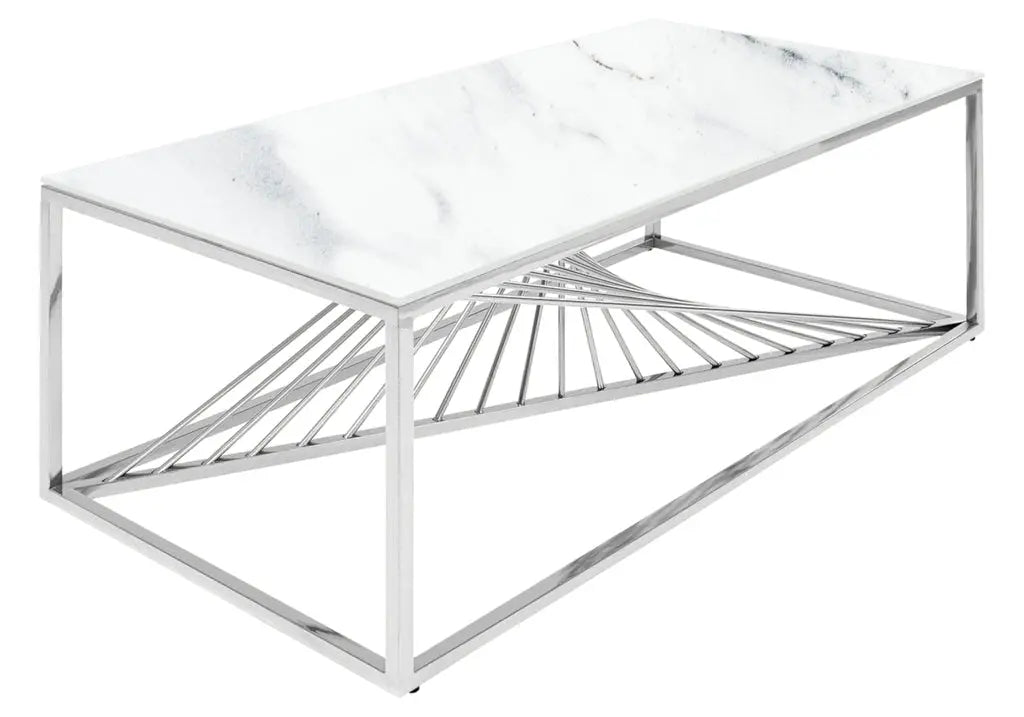 Table basse design argentée effet marbre blanc | Cael