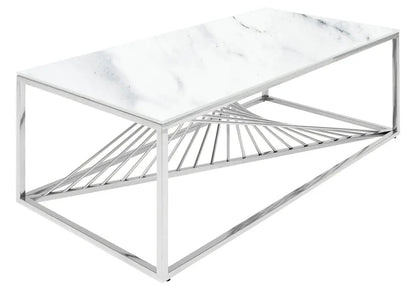 Table basse design argentée effet marbre blanc | Cael