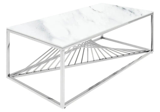 Table basse design argentée effet marbre blanc | Cael