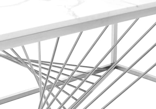 Table basse design argentée effet marbre blanc | Cael