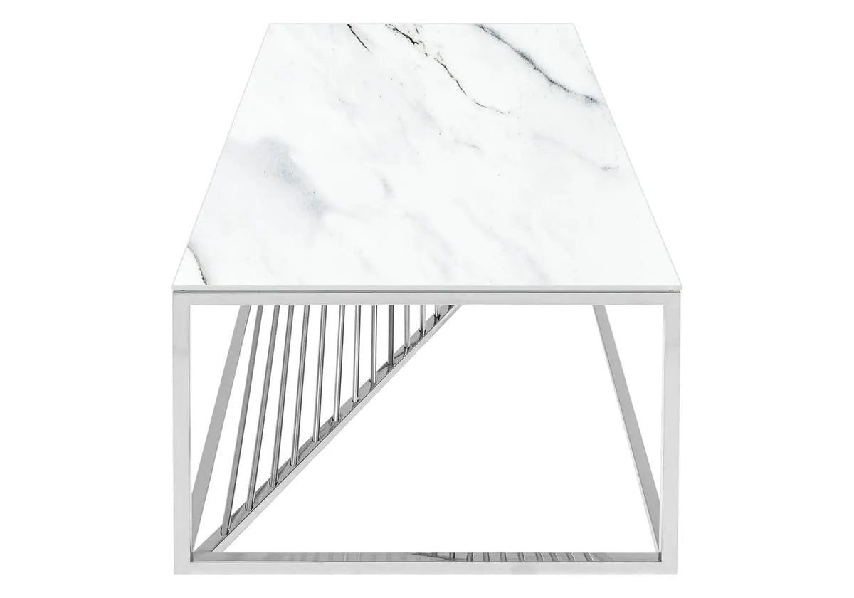 Table basse design argentée effet marbre blanc | Cael