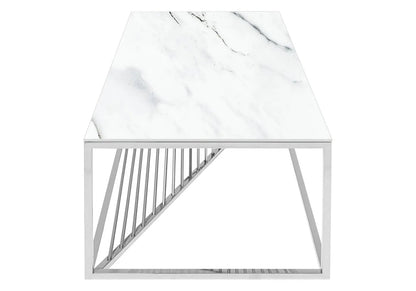 Table basse design argentée effet marbre blanc | Cael