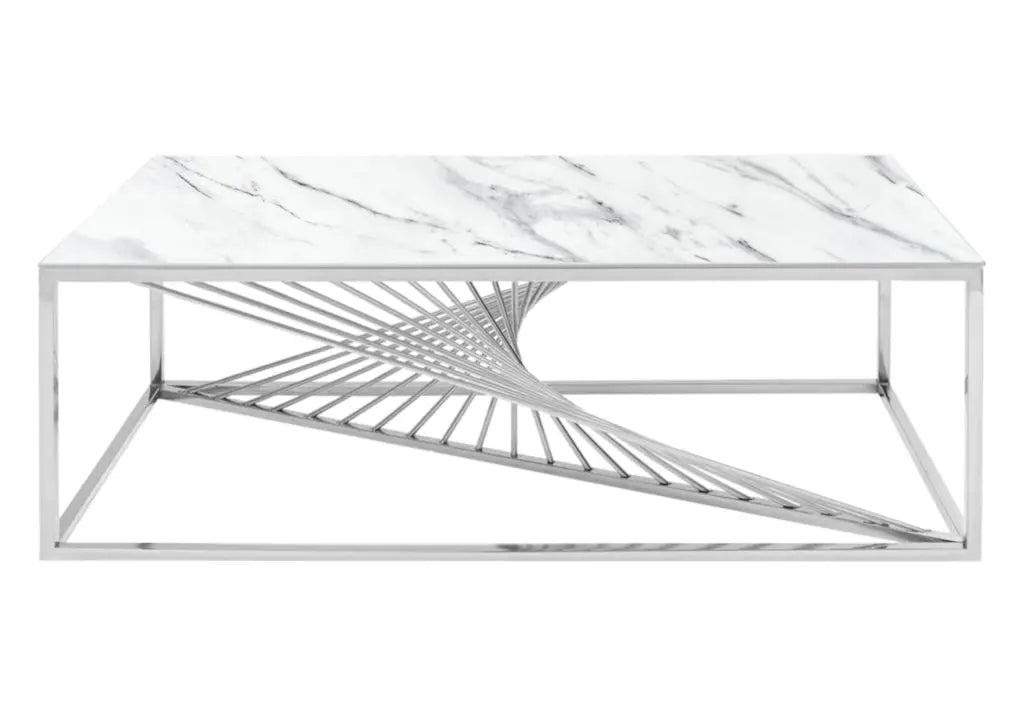 Table basse design argentée effet marbre blanc | Cael