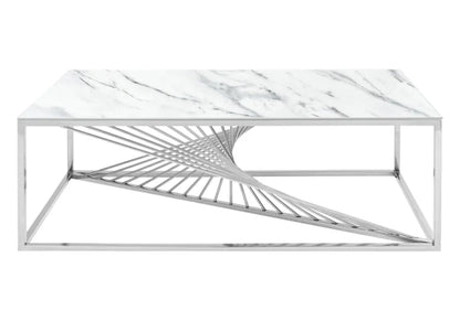 Table basse design argentée effet marbre blanc | Cael
