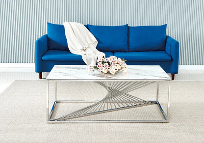 Table basse design argentée effet marbre blanc | Cael