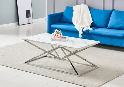 Table basse argentée verre effet marbre blanc | Kaelo