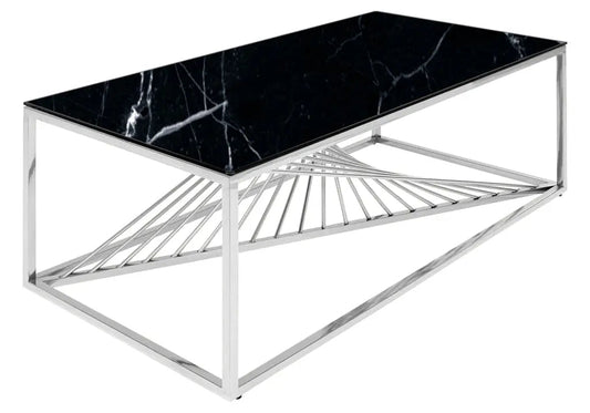 Table basse argentée verre effet marbre noir | Cael