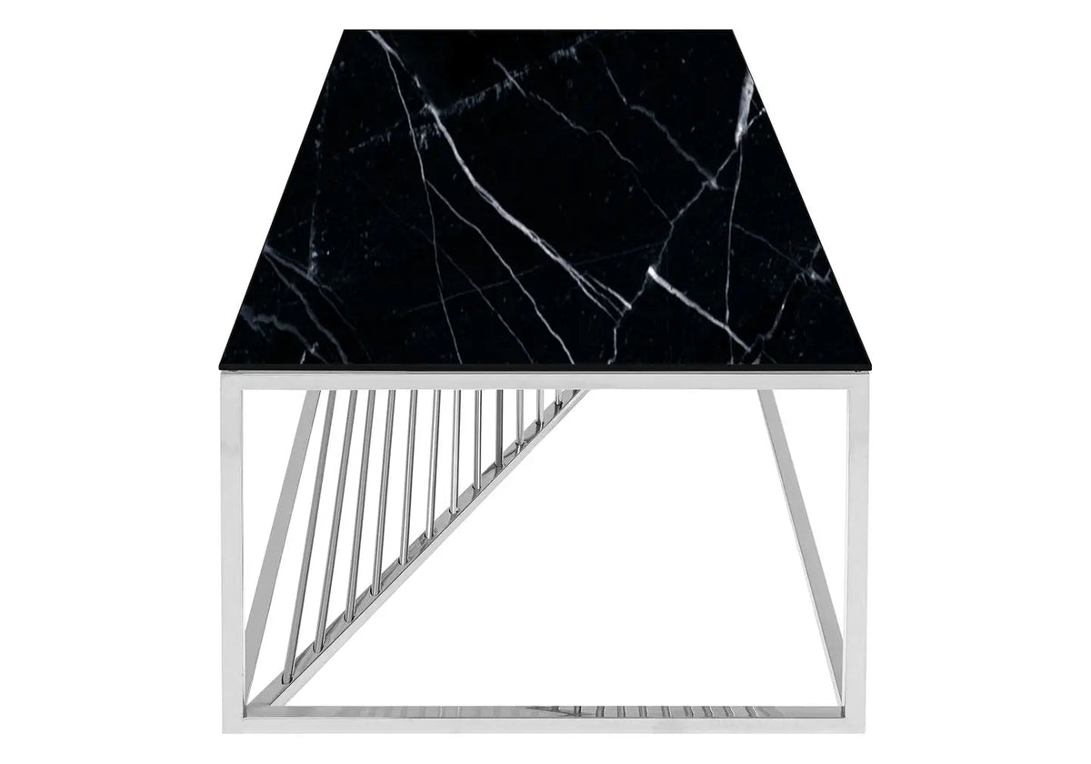 Table basse argentée verre effet marbre noir | Cael