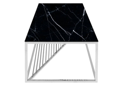 Table basse argentée verre effet marbre noir | Cael