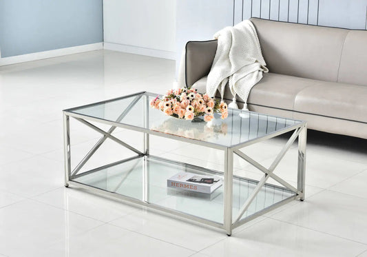 Table basse double plateau verre trempé argent | Nexa