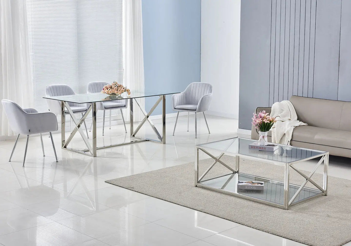 Table basse double plateau verre trempé argent | Nexa