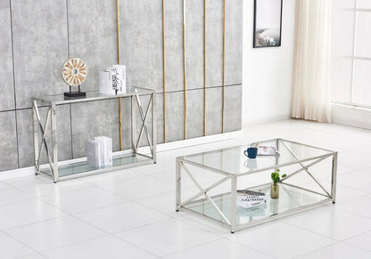 Table basse double plateau verre trempé argent | Nexa