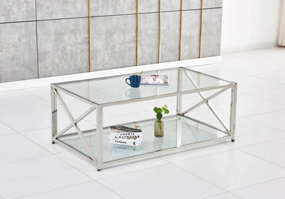 Table basse double plateau verre trempé argent | Nexa