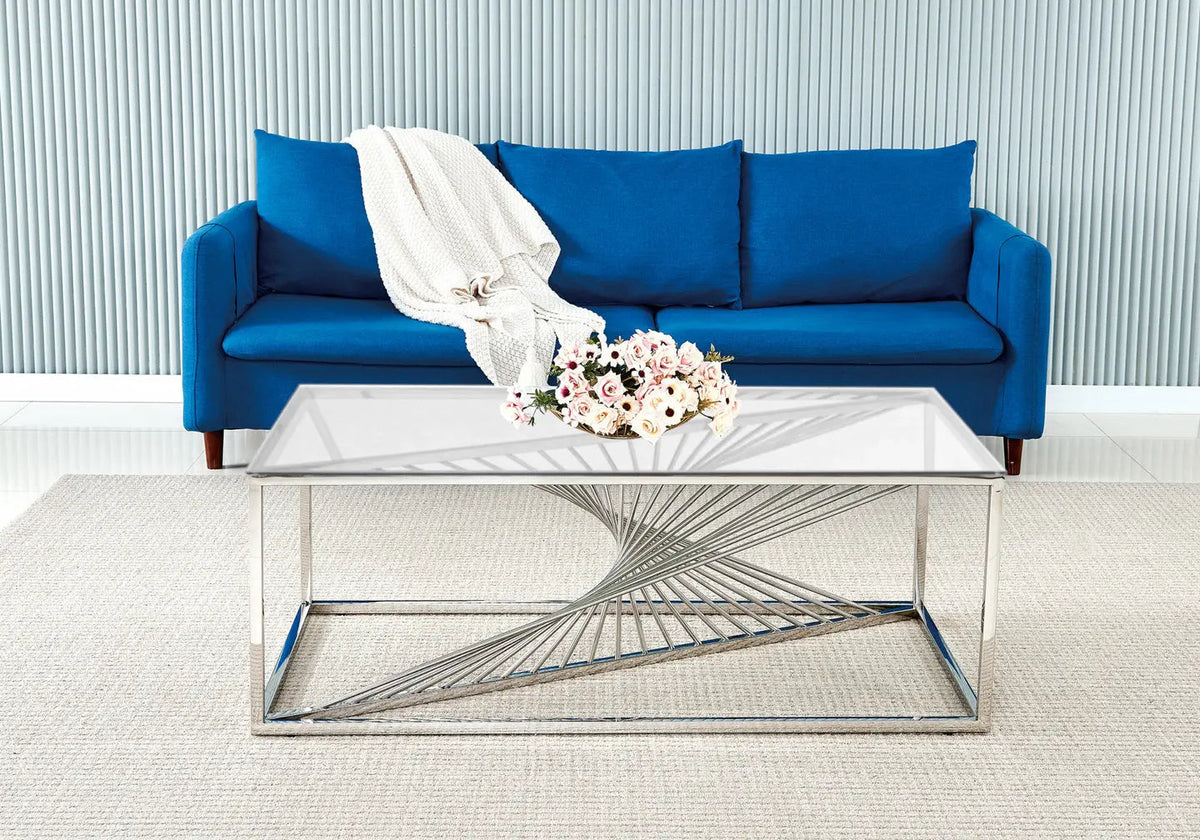 Table basse design argentée verre trempé | Cael