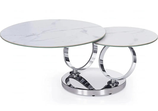Table basse articulée verre marbre blanc | Kynix