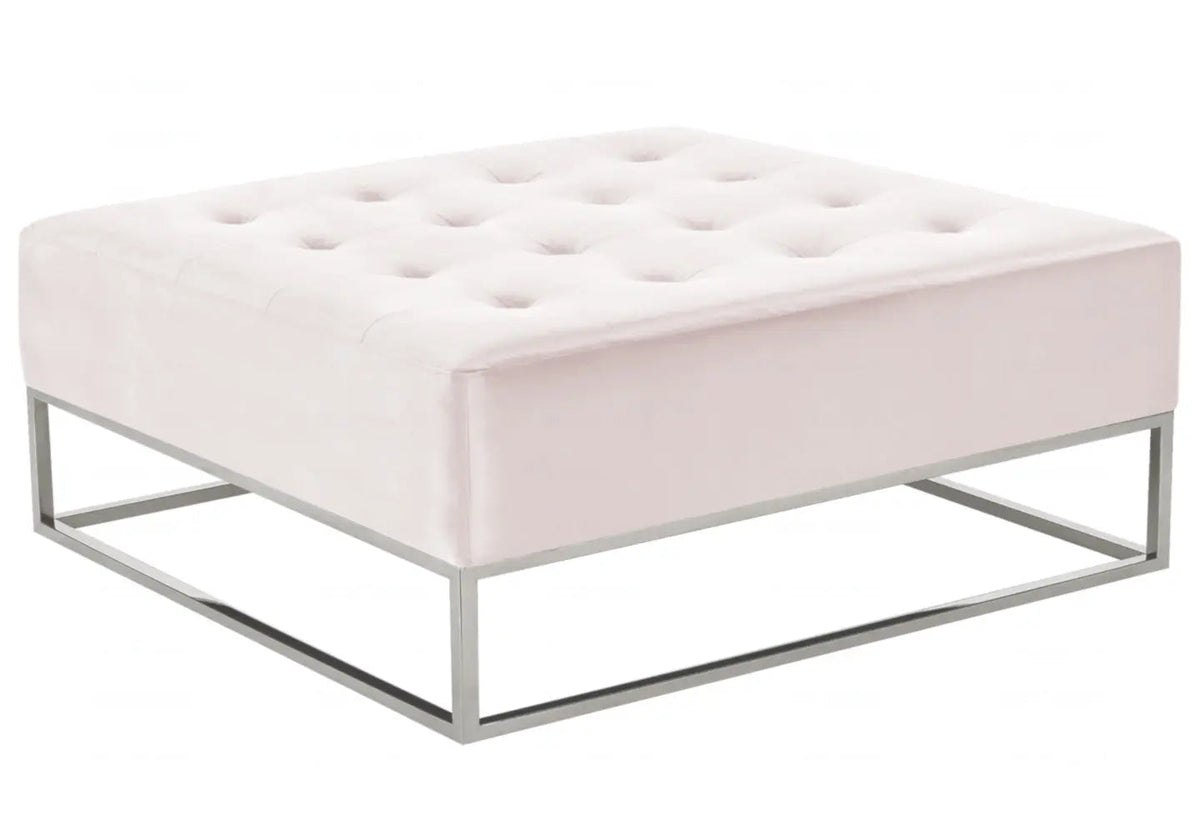 Table basse design capitonnée velours écru | Kora