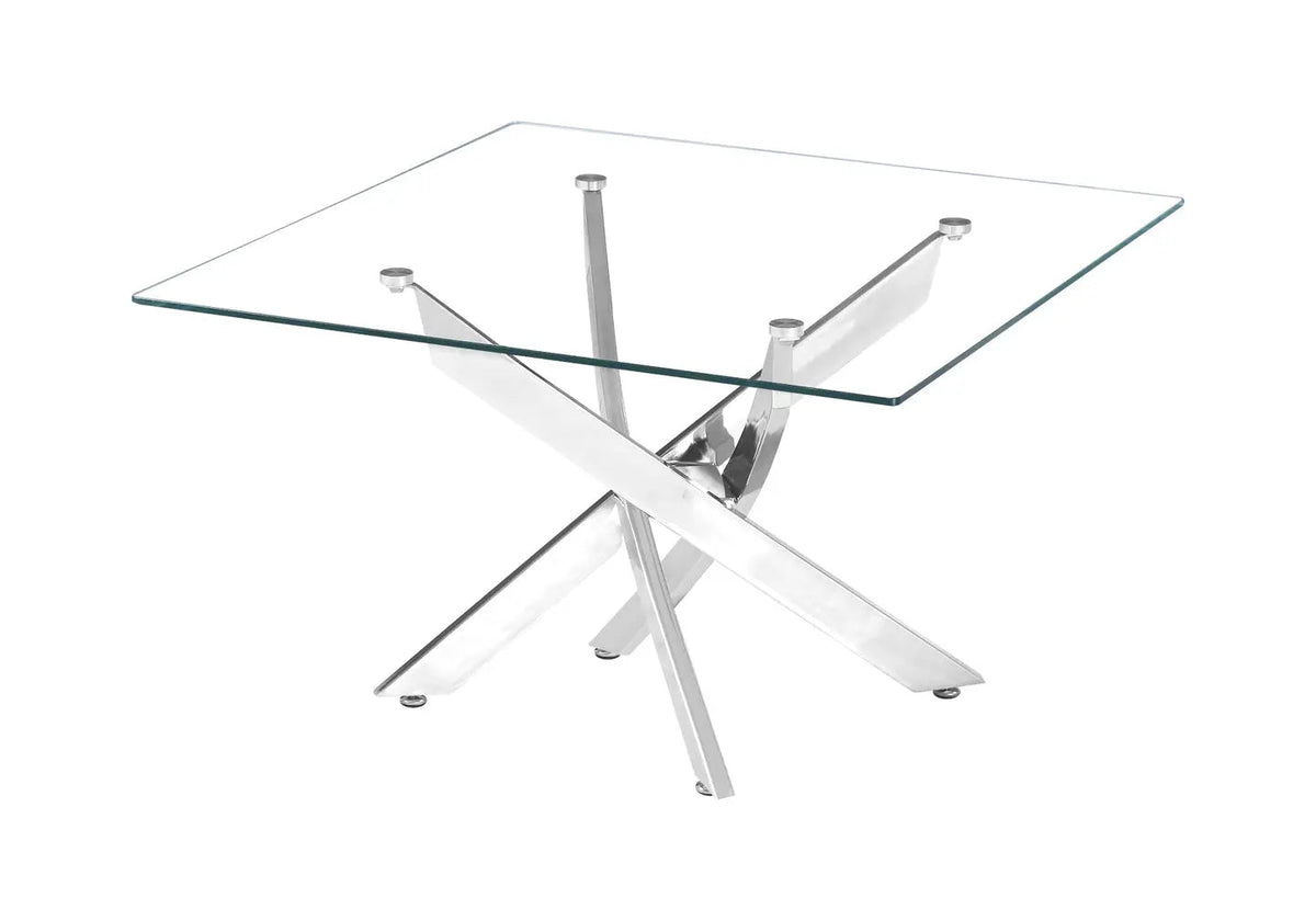Table basse carrée verre trempé et acier chromé | Koda