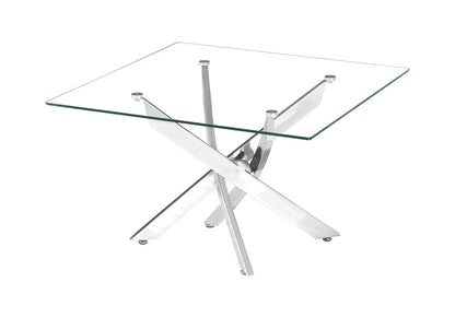Table basse carrée verre trempé et acier chromé | Koda