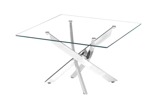 Table basse carrée verre trempé et acier chromé | Koda