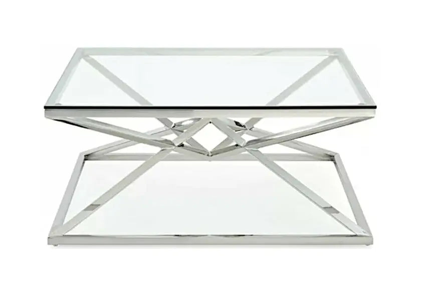 Table basse carrée argentée verre trempé | Kaelo