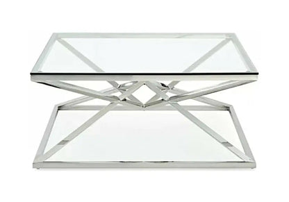 Table basse carrée argentée verre trempé | Kaelo