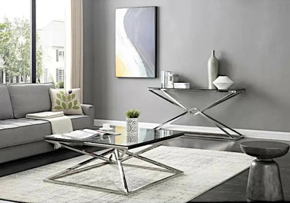 Table basse carrée argentée verre trempé | Kaelo