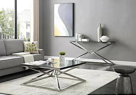 Table basse carrée argentée verre trempé | Kaelo