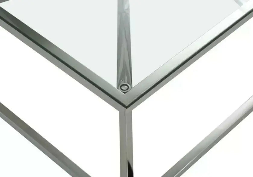Table basse carrée argentée verre trempé | Kaelo