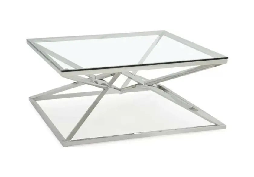 Table basse carrée argentée verre trempé | Kaelo