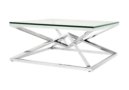 Table basse carrée argentée verre trempé | Kaelo