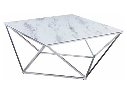 Table basse carrée en chrome et marbre blanc | Zenvia