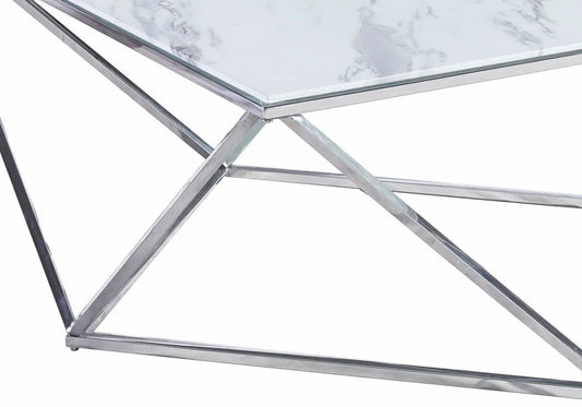 Table basse carrée en chrome et marbre blanc | Zenvia