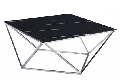 Table basse carrée chrome et effet marbre noir | Zenvia