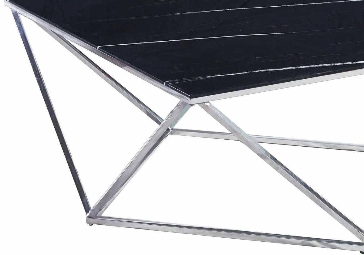 Table basse carrée chrome et effet marbre noir | Zenvia