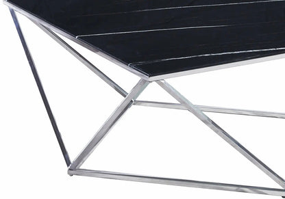 Table basse carrée chrome et effet marbre noir | Zenvia