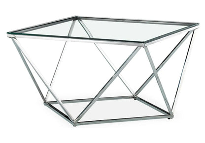 Table basse carrée verre trempé et chrome | Zenvia